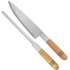 Kit Churrasco 2 Peças Com Face E Chaira 30Cm Cabo Madeira