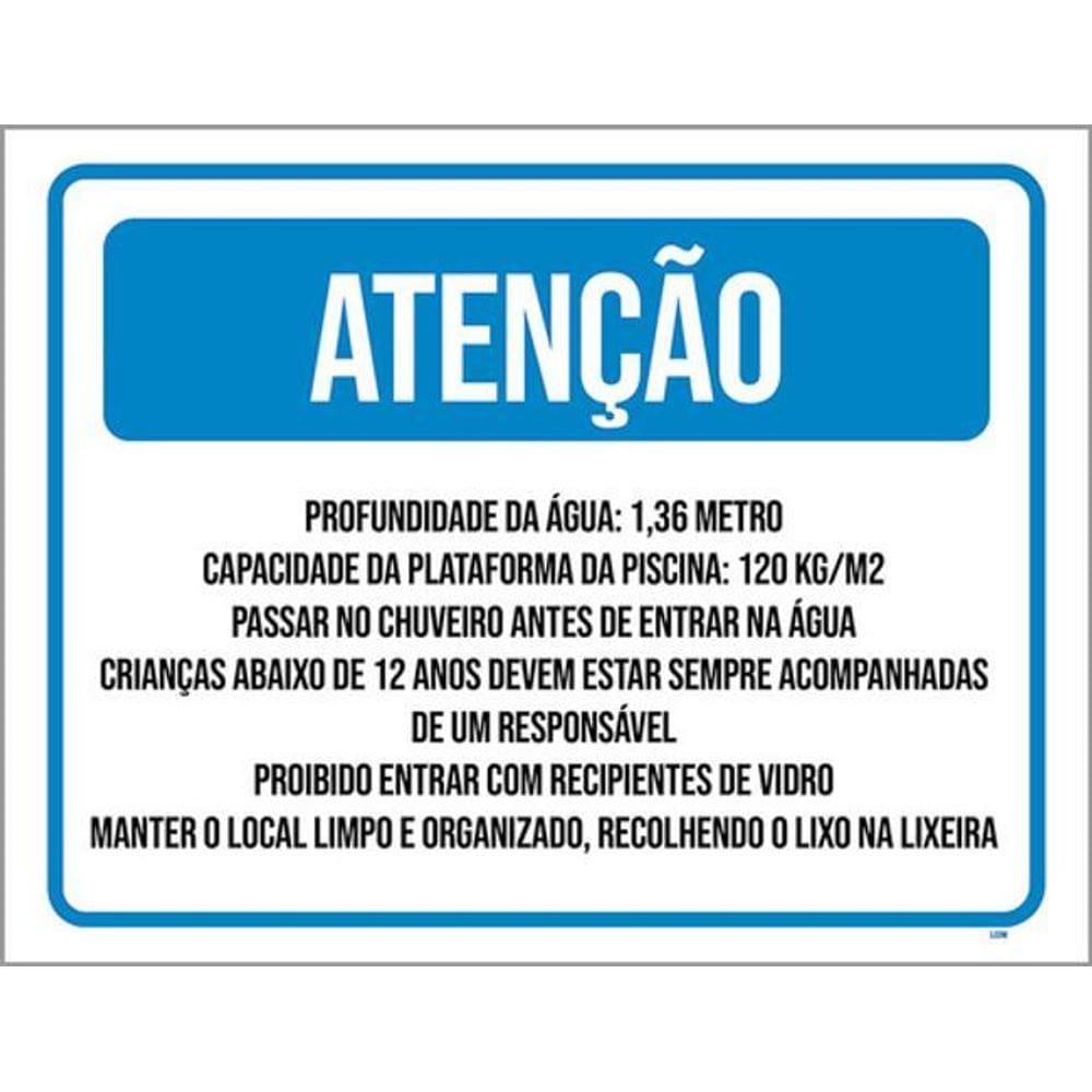 Kit 5 Placas Atenção Profundidade Água 36X46