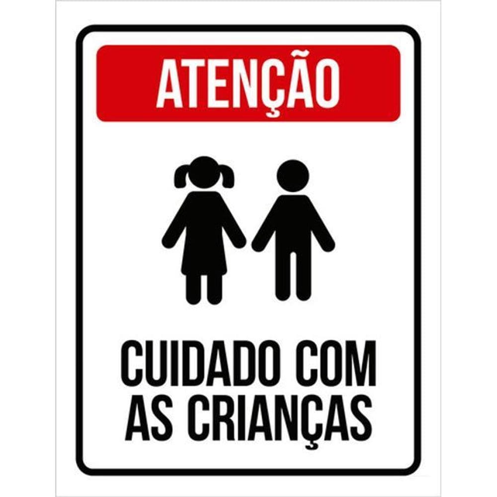 Kit 3 Placas Sinalização - Atenção Cuidado Crianças