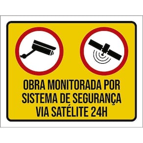 Placa Sinalização Obra Monitorada Sistema Segurança 36X46