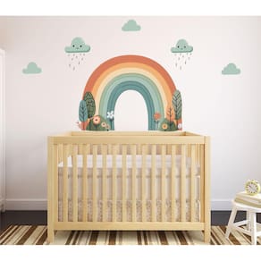 Adesivo De Parede Arco Iris Árvores E Jardim Boho