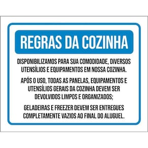 Placa Regras Da Cozinha Respeite Deixe Limpo 36X46