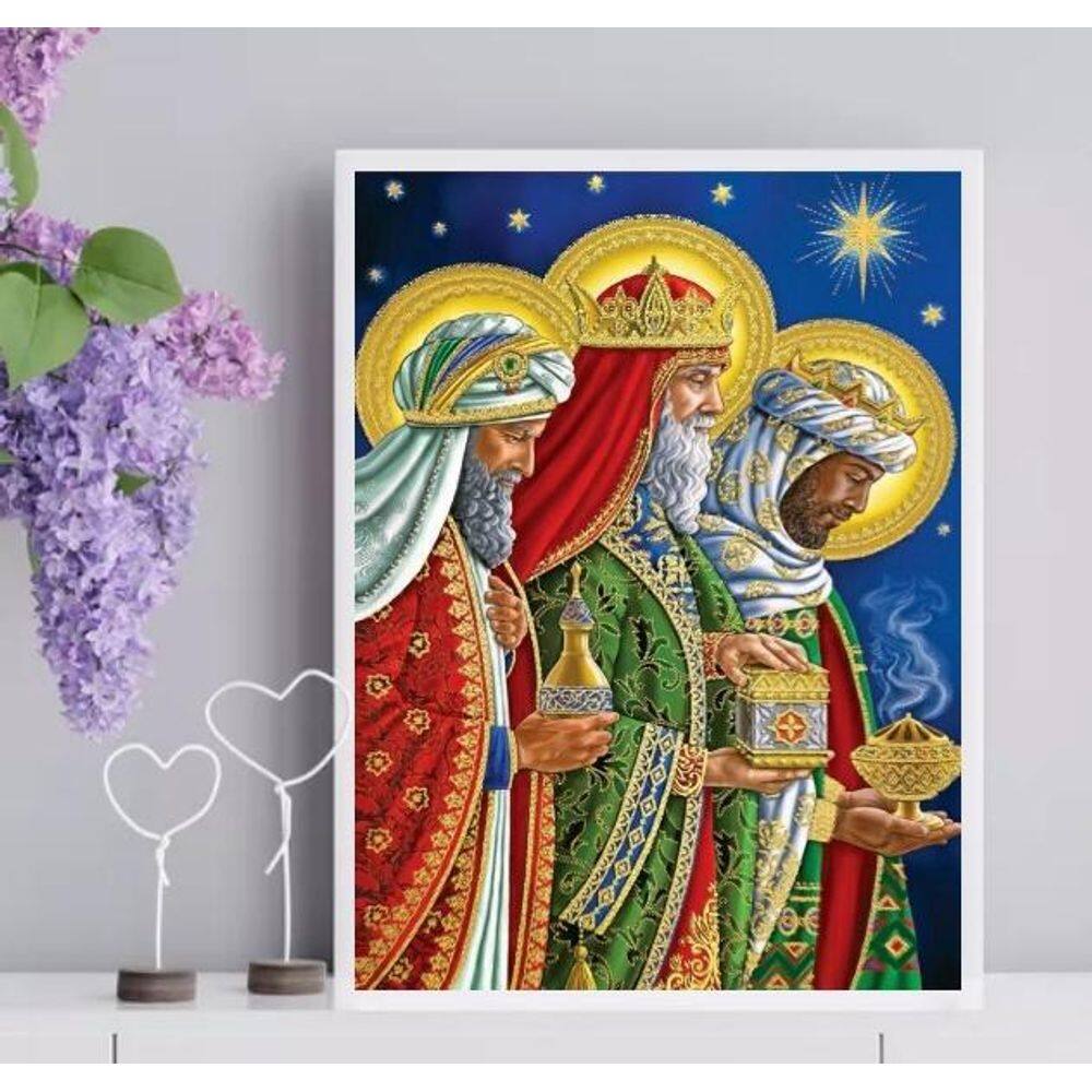 Quadro Arte Sagrada 3 Reis Magos 33X24Cm - Com Vidro