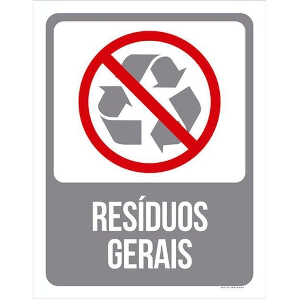 Kit 3 Placas Sinalização - Lixo Cinza Resíduos Gerais