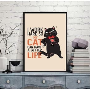 Quadro Divertido Trabalho O Meu Gato 45X34Cm - Com Vidro