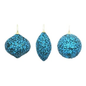 Kit Enfeite De Natal C/3 Azul Para Arvore/Mesa/Porta 10Cm