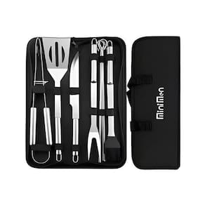 Jogo De Utensílios Para Churrasco 9 Peças Aço Inox Com Bolsa