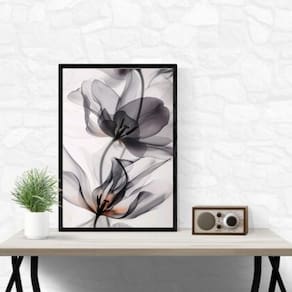 Quadro Decorativo Moderno Flor Cinza 45X34Cm - Com Vidro