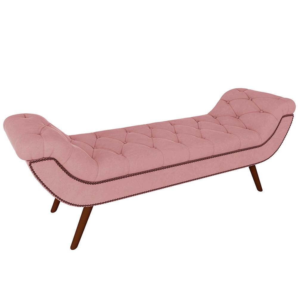 Puff Recamier Decorativo com Tachas 160 cm Santorini Veludo Rosê - Lyam Decor