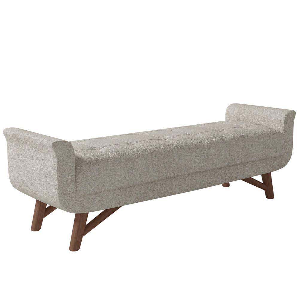 Puff Recamier Decorativo com Pés em Madeira 140 cm Itália P05 Bouclê Creme - Lyam Decor