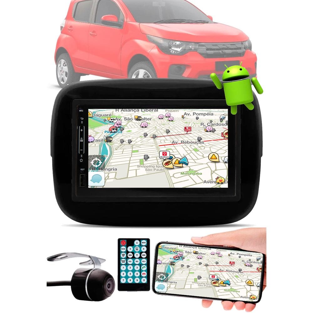 Multimídia Fiat Mobi Espelhamento Bluetooth USB SD Card + Moldura + Câmera Ré