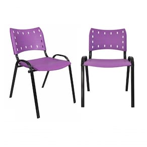 Kit 2 Cadeiras Iso para Escola Escritório Comércio Roxo Base Preta