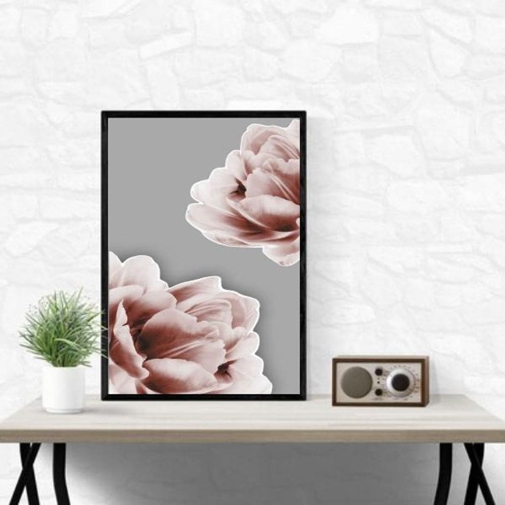 Quadro Rosas Rosa Fundo Cinza 24X18Cm