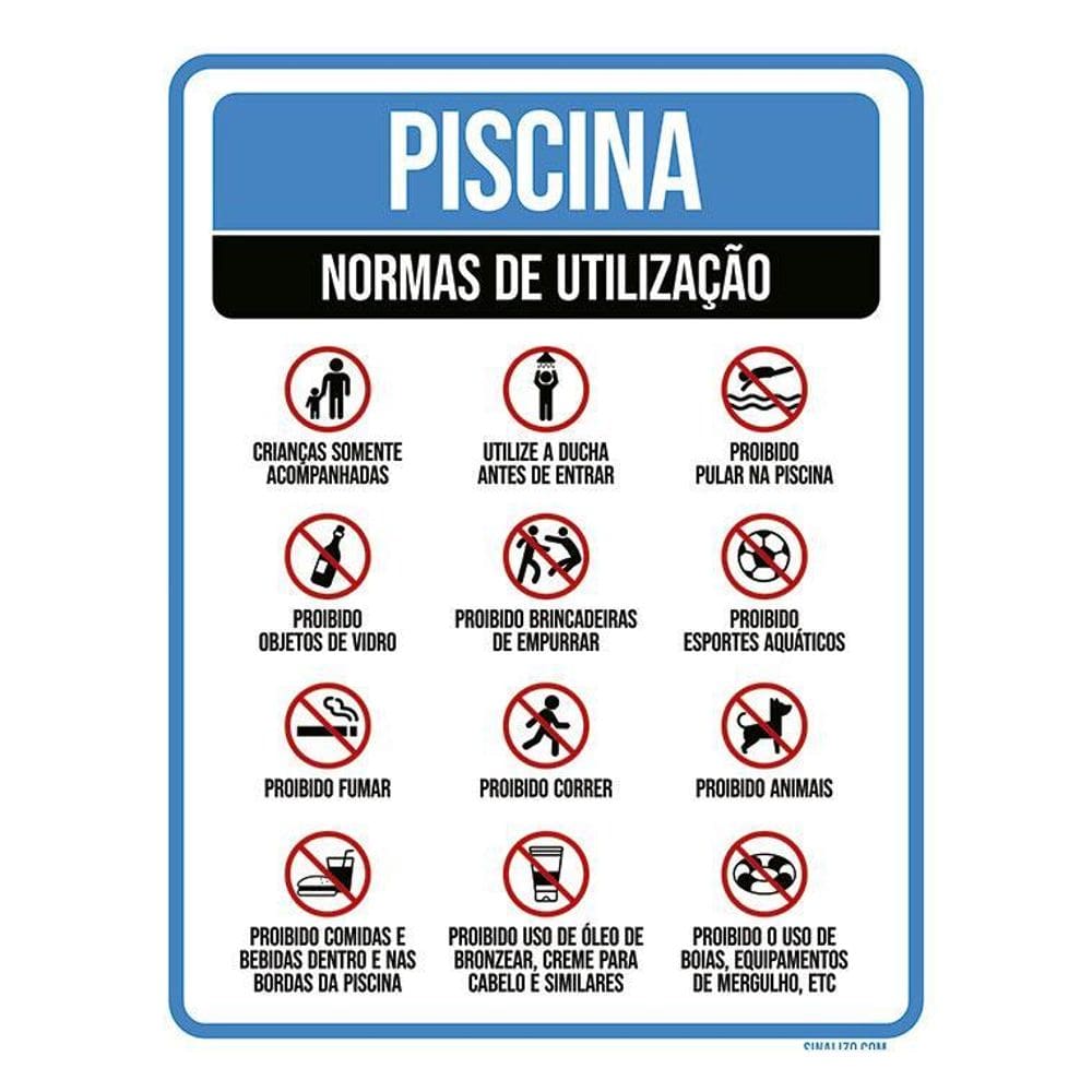 Placa Sinalização - Piscina Normas De Utilização 27X35