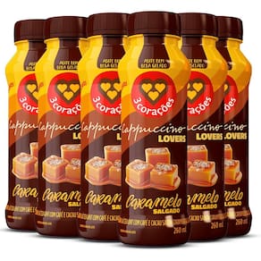 Kit 6 Cappuccino Pronto Caramelo Salgado 3 Corações 260Ml
