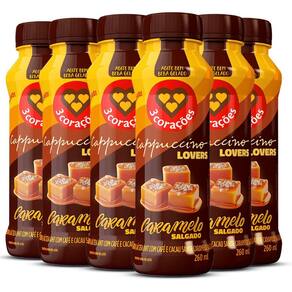 Kit 6 Cappuccino Pronto Caramelo Salgado 3 Corações 260Ml