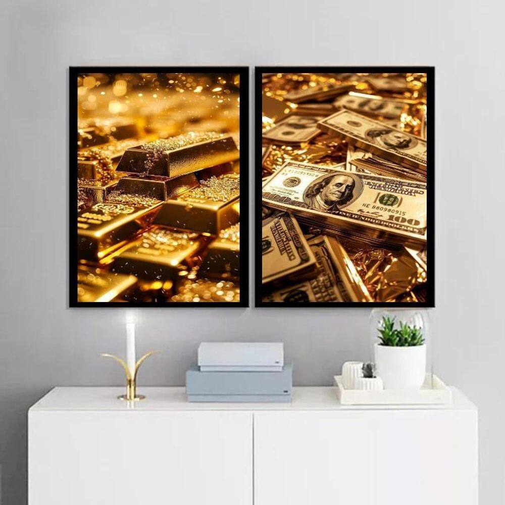 Kit 2 Quadros Arquétipo Dinheiro Fortuna 24X18Cm - Com Vidro