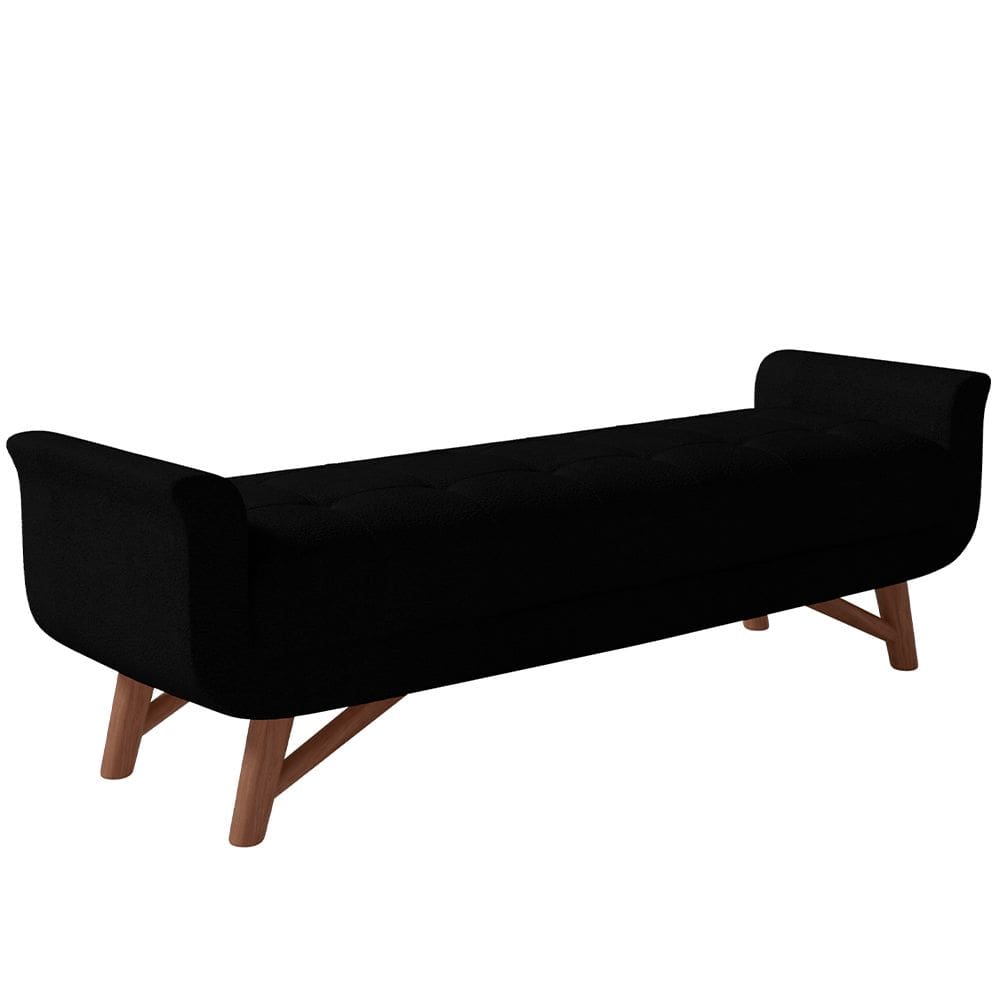 Puff Recamier Decorativo com Pés em Madeira 160 cm Itália P05 Bouclê Preto - Lyam Decor