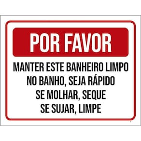 Kit 3 Placas Por Favor Manter Banheiro Limpo Seja Rápido