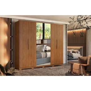 Guarda Roupa Casal 6 Portas (2 c/ Espelho) e 6 Gavetas c/ Pés Atrice Amêndola Touch - Demóbile