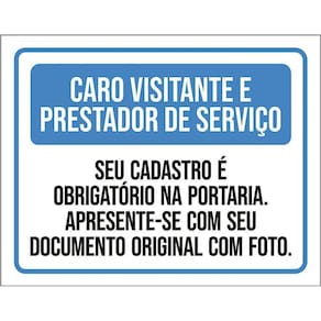 Kit 3 Placas Visitantes Prestadores Cadastro Obrigatório