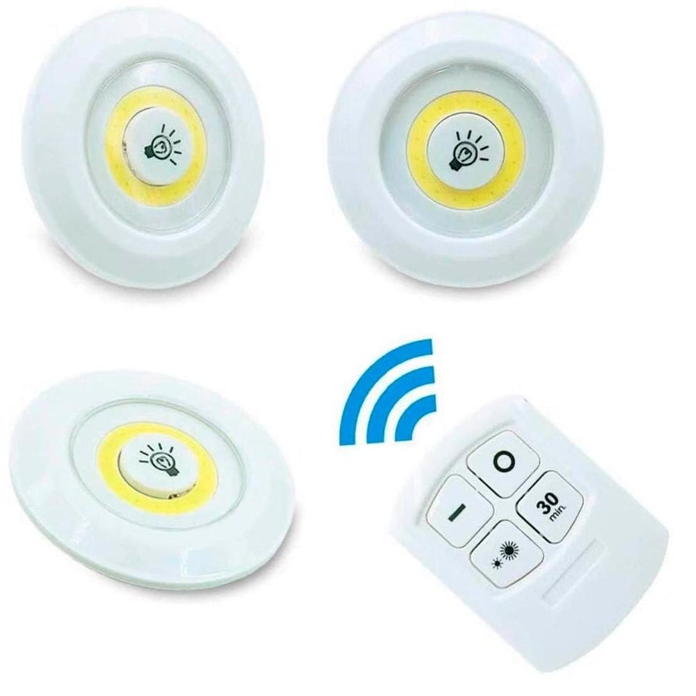 Lote Luminária Led Spot Sem Fio Kit Com 3 Controle Remoto