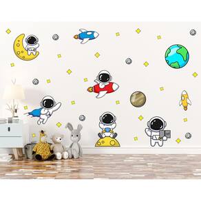 Adesivo De Parede Astronautas Foguete Planetas Espaço