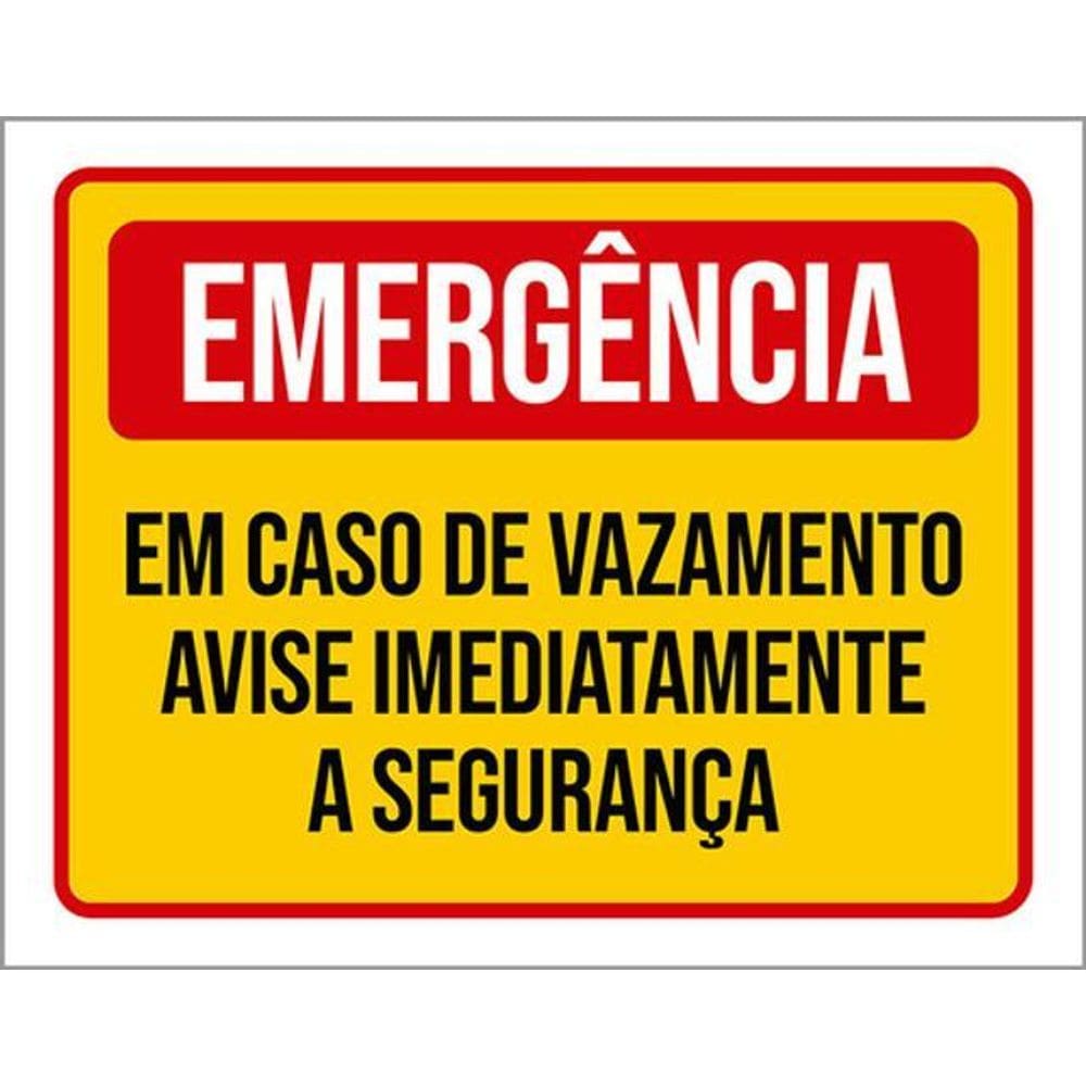 Kit 3 Placas Emergência Em Caso Vazamento Avise Segurança