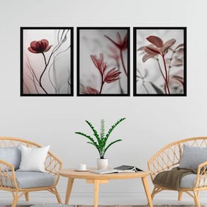 Kit 3 Quadros Modernas Flores Nuances Cinza 33X24Cm - Vidro
