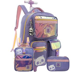 Kit Mochila Rodas 16 Utility Panda Lancheira Estojo Escolar