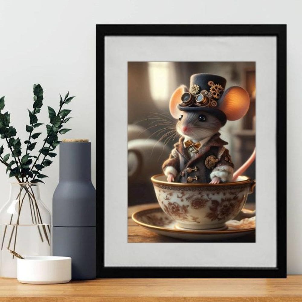 Quadro Ratinho Na Xícara 60X48Cm