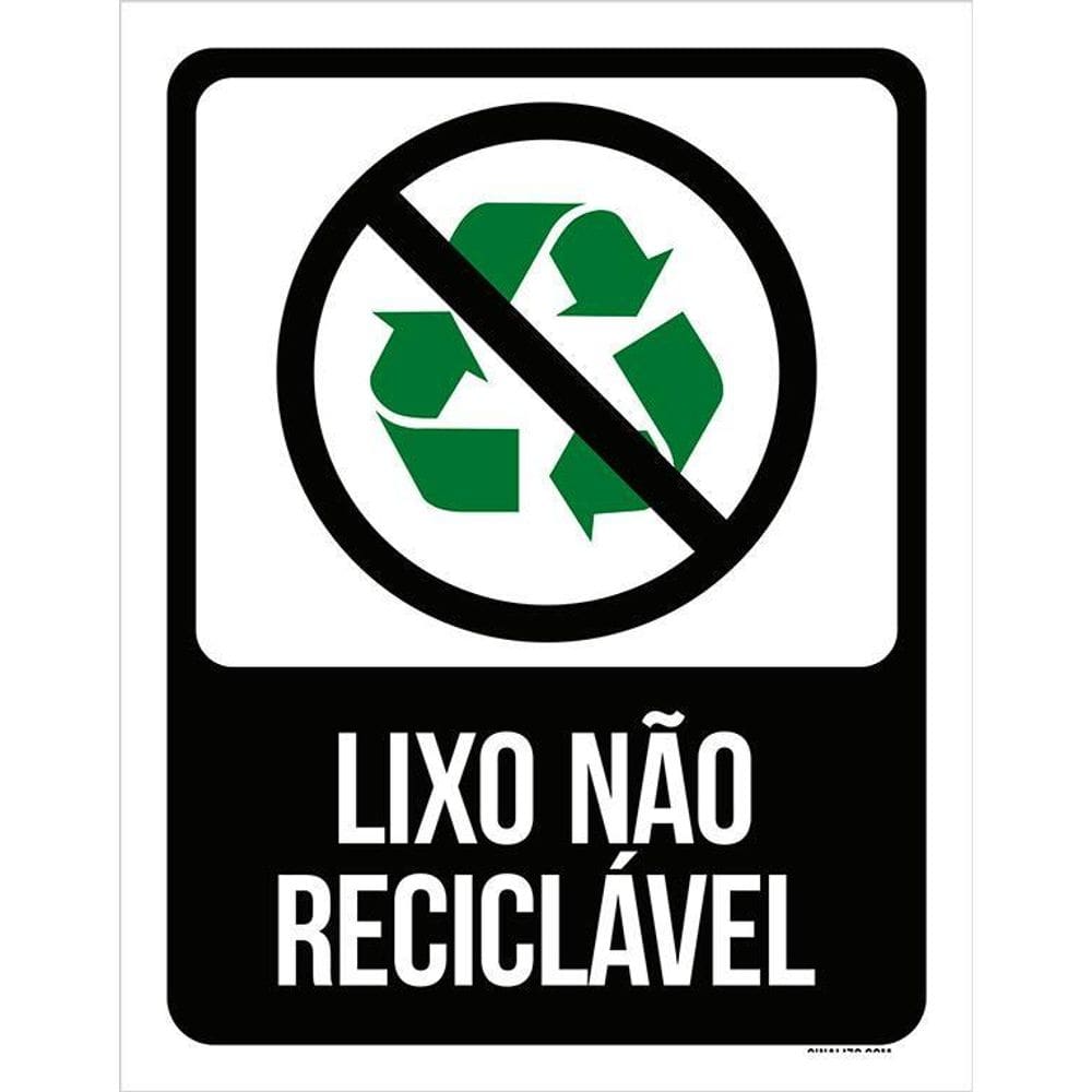 Placa De Sinalização Advertência - Lixo Não Reciclável 36X46