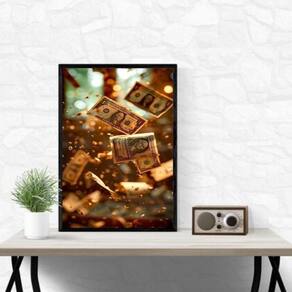 Quadro Lei Da Atração - Chuva Dólares 24X18Cm - Com Vidro
