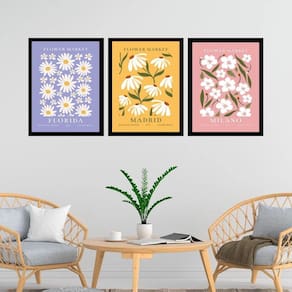 Kit 3 Quadros Flores Flowers Market 24X18Cm - Com Vidro