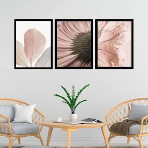 Kit 3 Quadros Fotos Modernas Flores Rosê 45X34Cm - Com Vidro