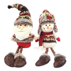 Kit 2 Papai Noel E Boneco De Neve Natal Luxo Perninhas