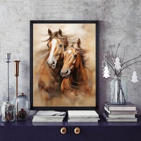 Quadro Casal De Cavalos 33X24Cm - Com Vidro