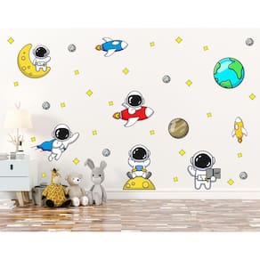 Adesivo De Parede Astronautas Foguete Planetas Espaço