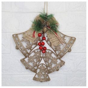 Kit 10 Enfeite Pendente Decoração Natalina Sino Vazado Dourado 25cm
