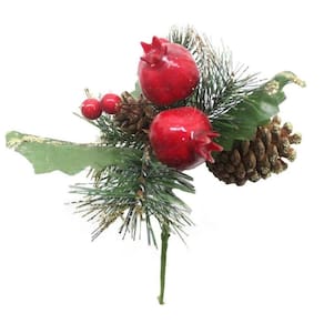 Kit 4 Ramos Romã Decoração De Natal Artificial Com Brilho 16cm
