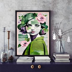 Quadro Arte Menina Mulher - Flores 24X18Cm - Com Vidro