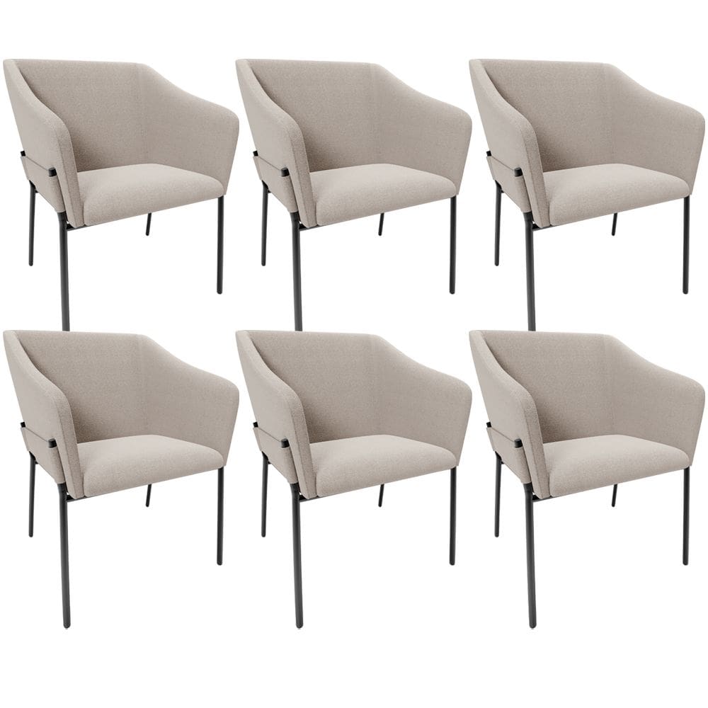 Kit 6 Cadeiras Para Sala de Jantar Estar Living Olívia L02 Bouclê Creme - Lyam Decor