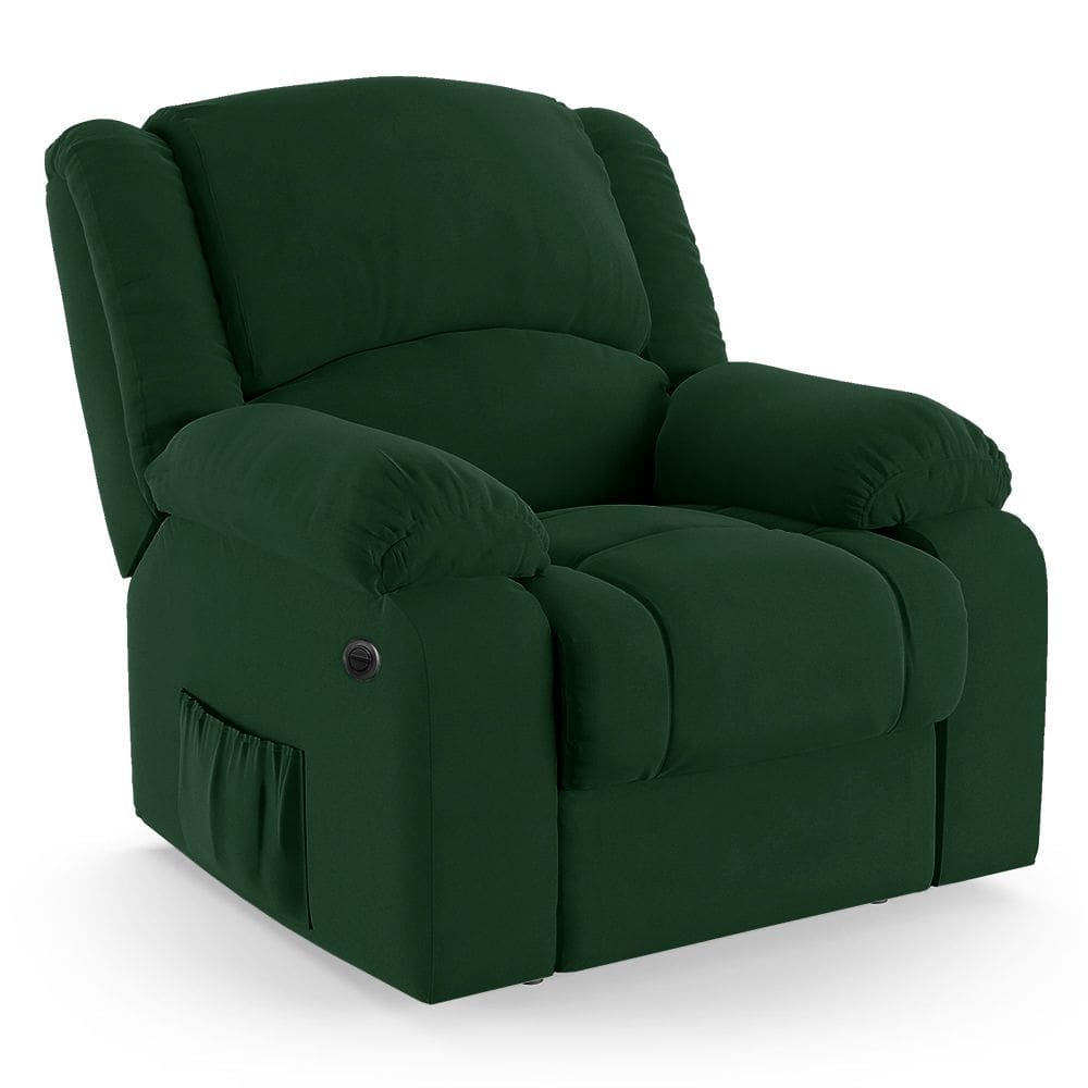 Poltrona do Papai Reclinável Elétrica Simon F05 Veludo Verde - Lyam Decor