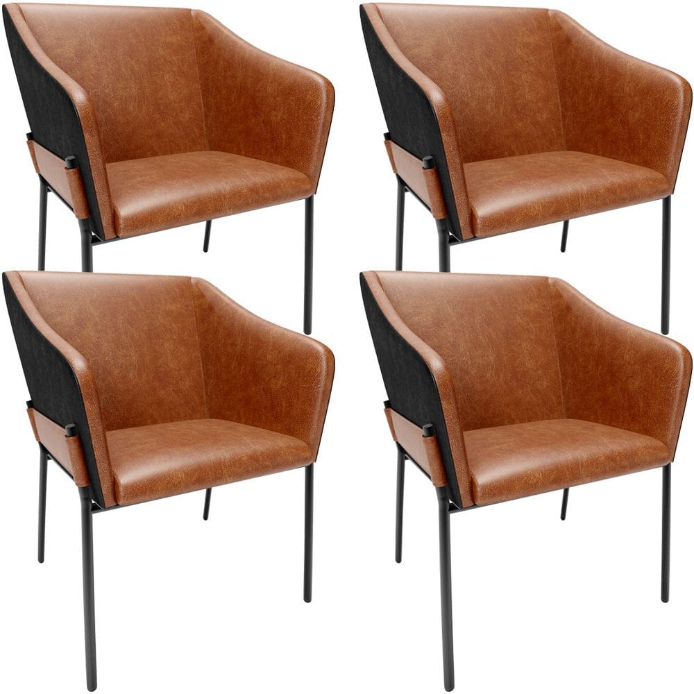 Kit 4 Cadeiras Para Sala de Jantar Estar Living Olívia L02 Couríssimo Camel Preto - Lyam Decor