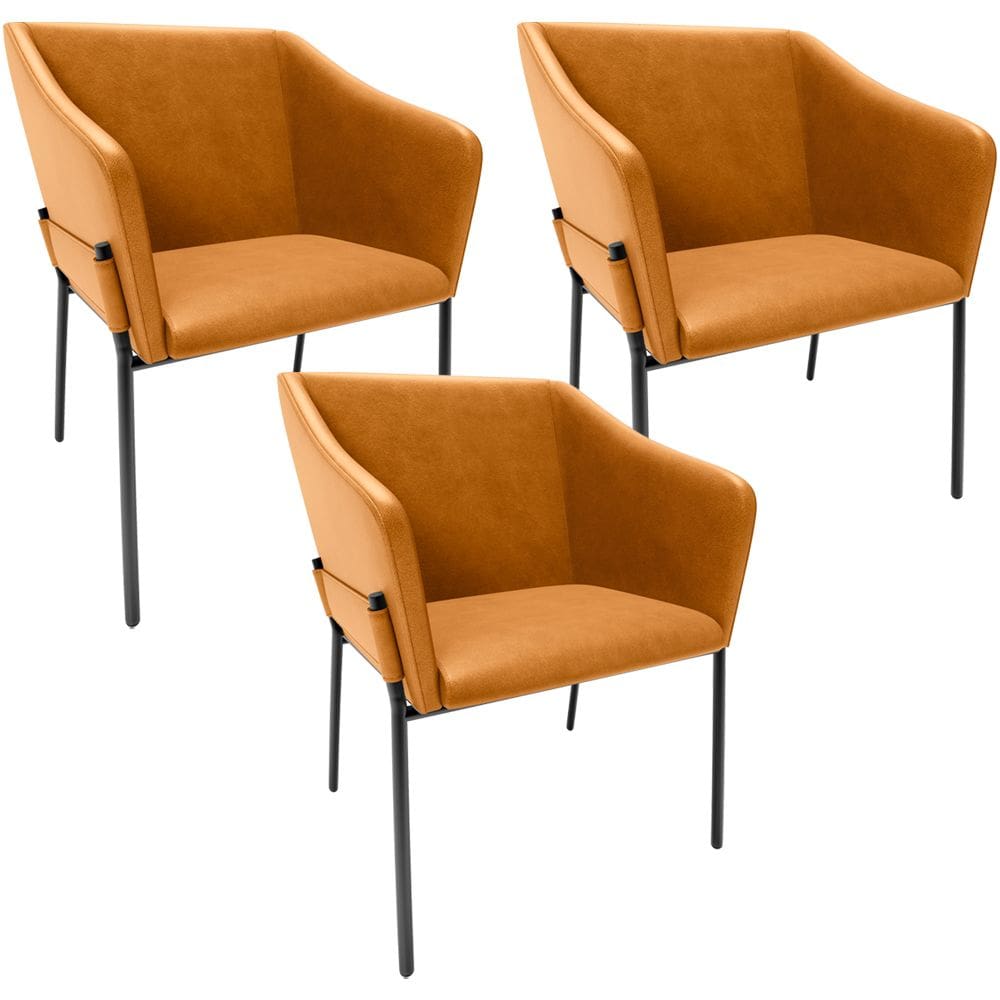 Kit 3 Cadeiras Para Sala de Jantar Estar Living Olívia L02 Couríssimo Whisky - Lyam Decor