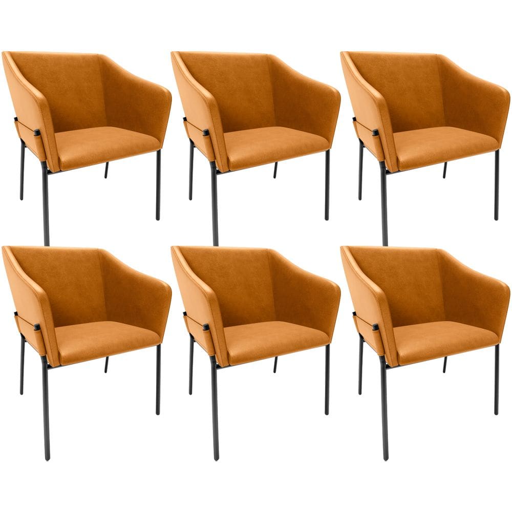 Kit 6 Cadeiras Para Sala de Jantar Estar Living Olívia L02 Couríssimo Whisky - Lyam Decor