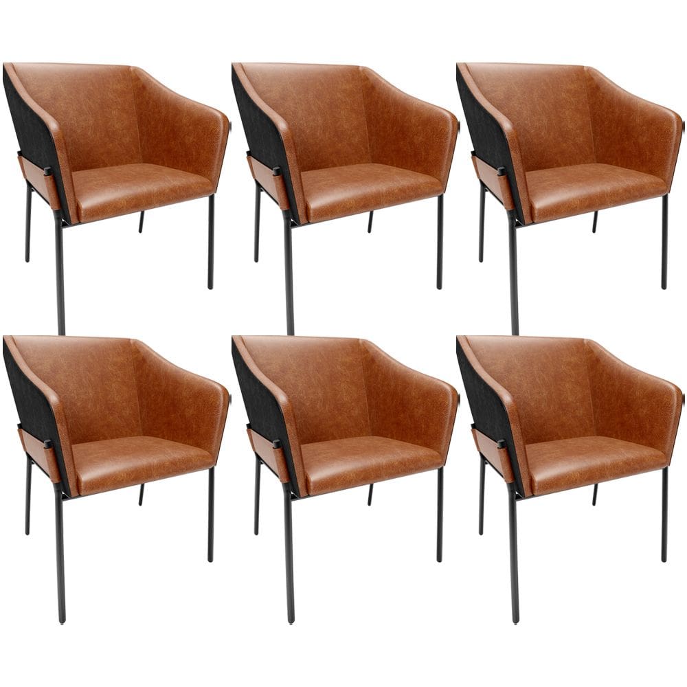 Kit 6 Cadeiras Para Sala de Jantar Estar Living Olívia L02 Couríssimo Camel Preto - Lyam Decor