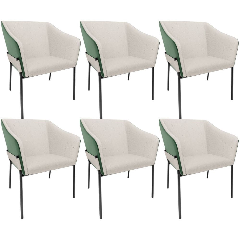 Kit 6 Cadeiras Para Sala de Jantar Estar Living Olívia L02 Linho Cru Couríssimo Verde - Lyam Decor