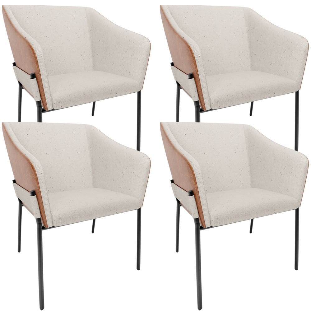 Kit 4 Cadeiras Para Sala de Jantar Estar Living Olívia L02 Linho Cru Couríssimo Camel - Lyam Decor