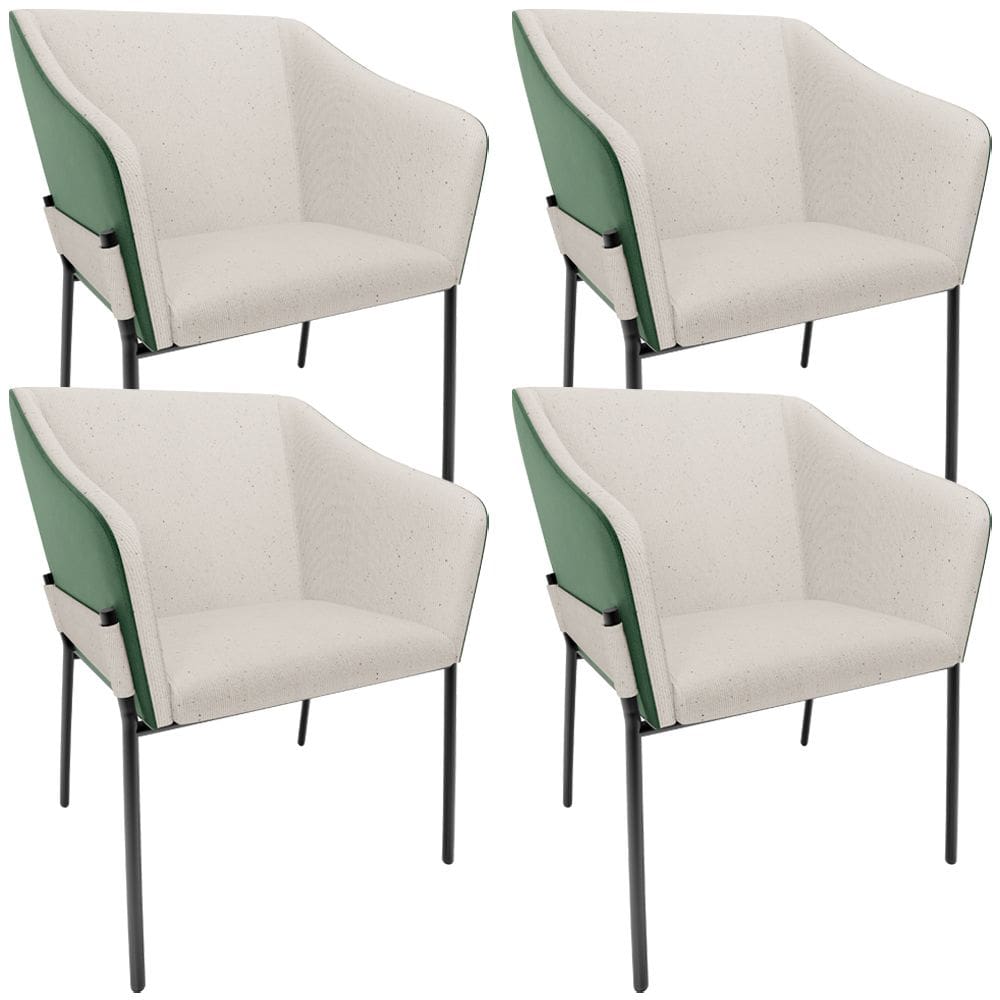 Kit 4 Cadeiras Para Sala de Jantar Estar Living Olívia L02 Linho Cru Couríssimo Verde - Lyam Decor